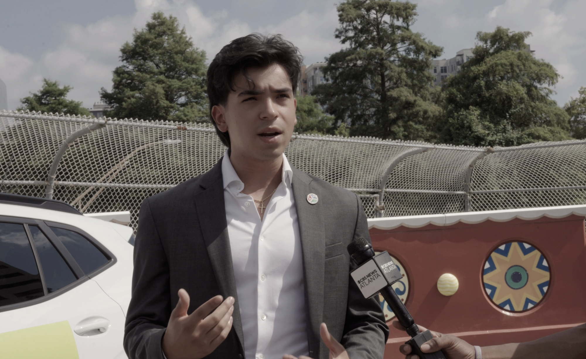 Daniel Pelaez being interviewed by CBS News Atlanta